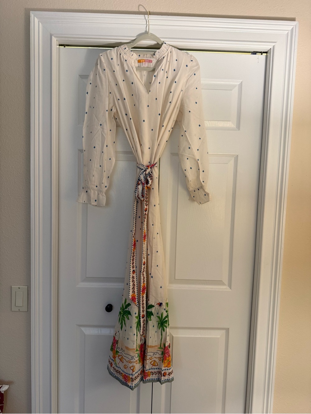 Boho Ivory Maxi Dress with Tropical Border